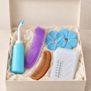 De Lelova Postpartumbox met peri bottle, kraamverband, bevalkam, borstcompres en bewaarzakjes